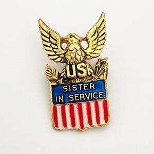 Coro Sterling Gold and Enamel 'Sister in Service' Brooch Pin